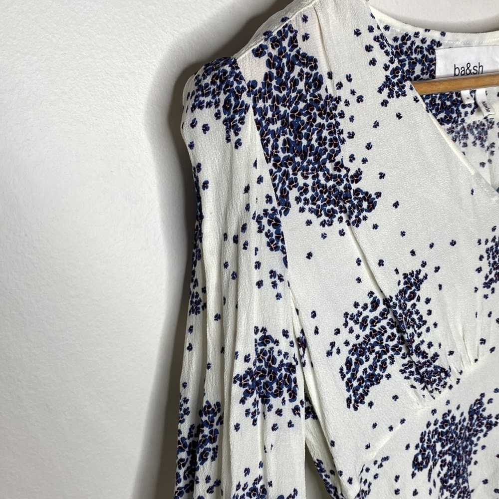 BA&SH Bruce microfloral print shirred v-neck blouse in ecru size M - Picture 6 of 13